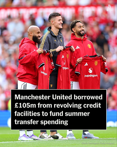 TA爆料:曼联为引援今夏额外借贷1.05亿镑,当前总债务6.37亿镑