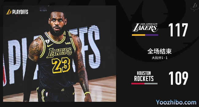 <a href=/lanqiujingsai/lakers/ target=_blank class=infotextkey>湖人</a>胜<a href=/lanqiujingsai/rockets/ target=_blank class=infotextkey>火箭</a>大比分1-1扳平！